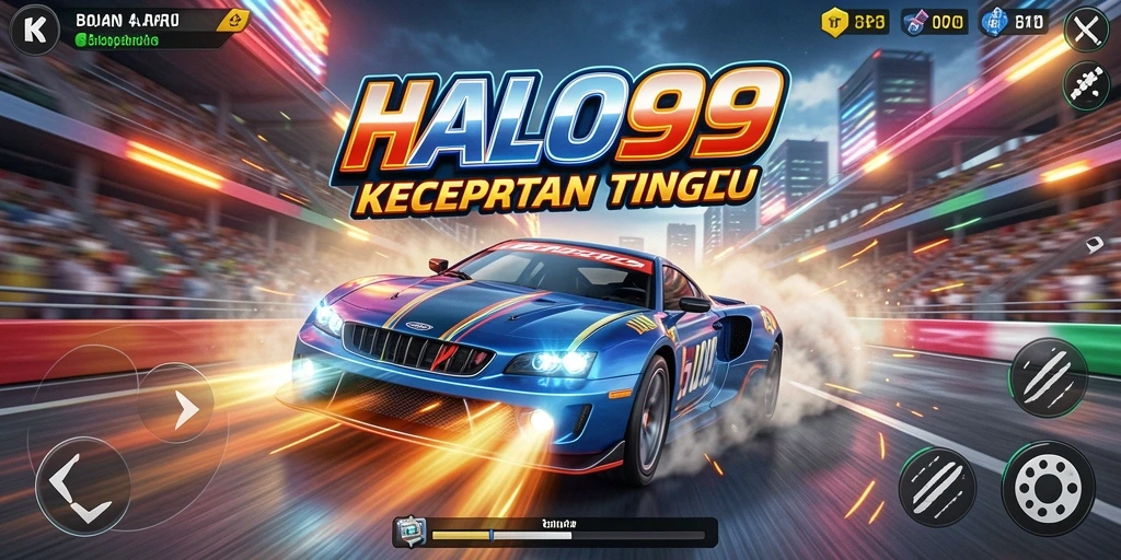 Tangkapan layar gameplay HALO99 yang menampilkan aksi balapan cepat.