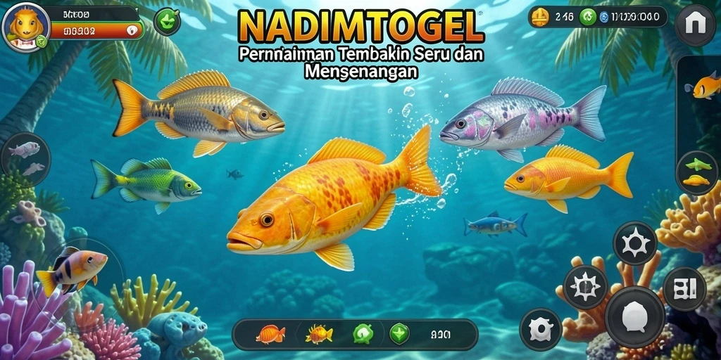 Screenshot utama gameplay NADIMTOGEL memperlihatkan aksi menembak ikan yang seru.