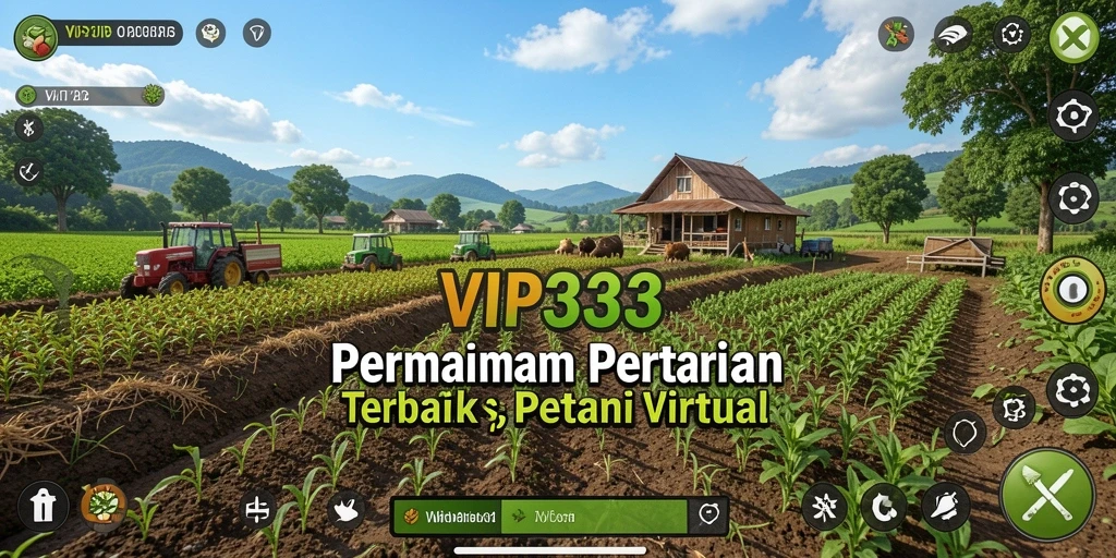 Tampilan gameplay menampilkan petani yang bekerja di ladang hijau.