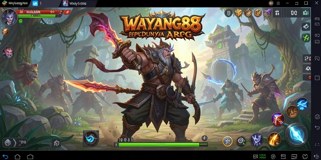 Tangkapan layar utama dari gameplay <strong>WAYANG88</strong> yang menunjukkan aksi pertarungan epik.